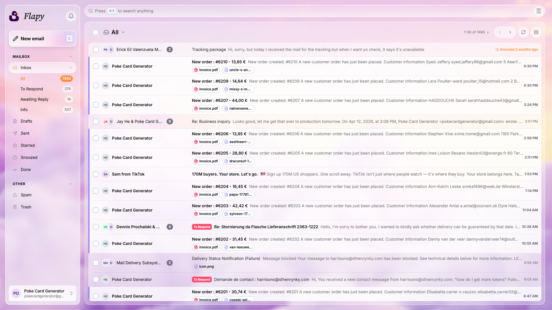 Flapy inbox screenshot